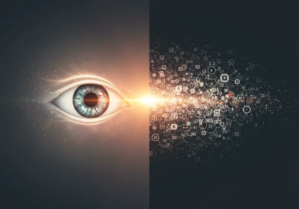 Abstract visualization of a brain with seeing vs. knowing.