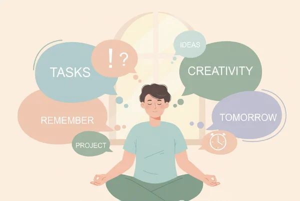 Person reflecting with eyes closed in calm setting