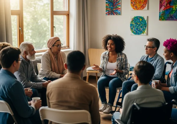 Diverse community in supportive discussion