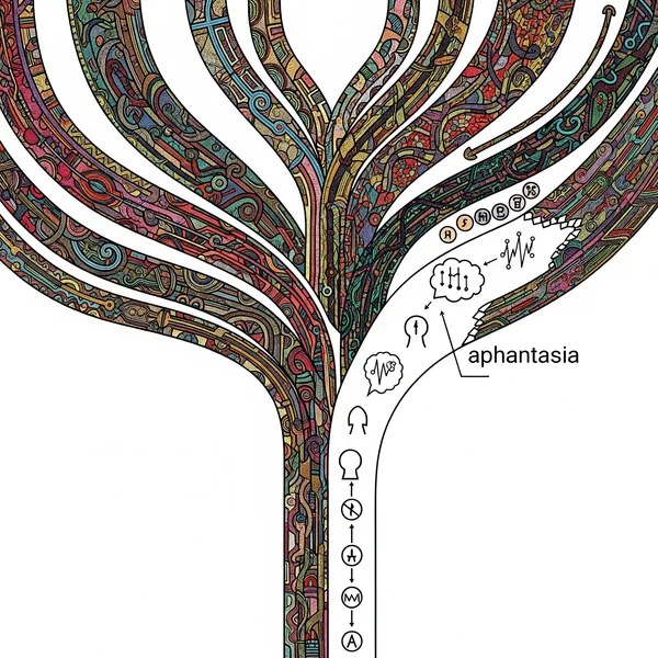 Imagen conceptual de diversidad cognitiva mostrando diferentes caminos de pensamiento, representando la afantasia