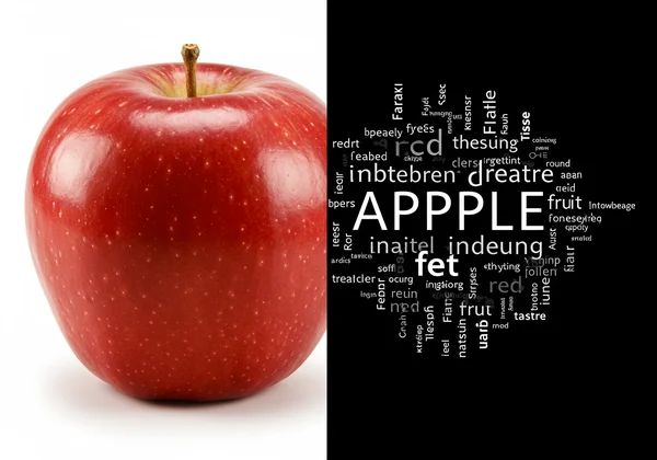 Ilustración que muestra una manzana vívida frente a una manzana conceptual.