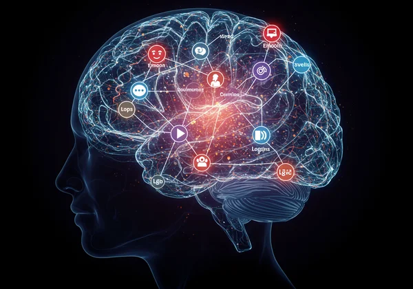 Abstract art of a brain with non-visual memory pathways