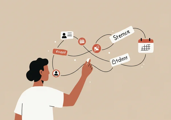A person building a story by linking text and concepts
