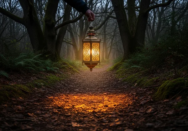 Warm lantern lighting the path